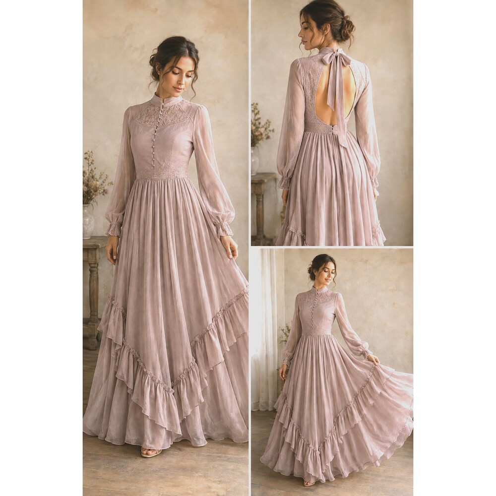 Joyfolie Kiyana Dress XXS Nude Pink Lace OpenBack Victorian Photoshoot Maxi Boho